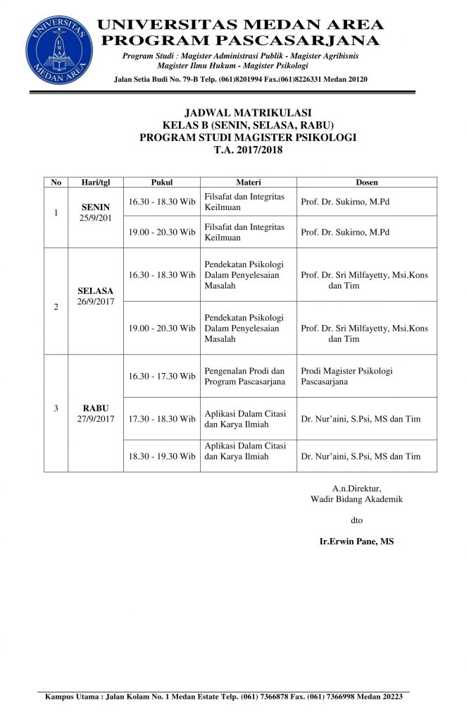 Jadwal Matrikulasi TA. 2017/2018 Program Pascasarjana ...